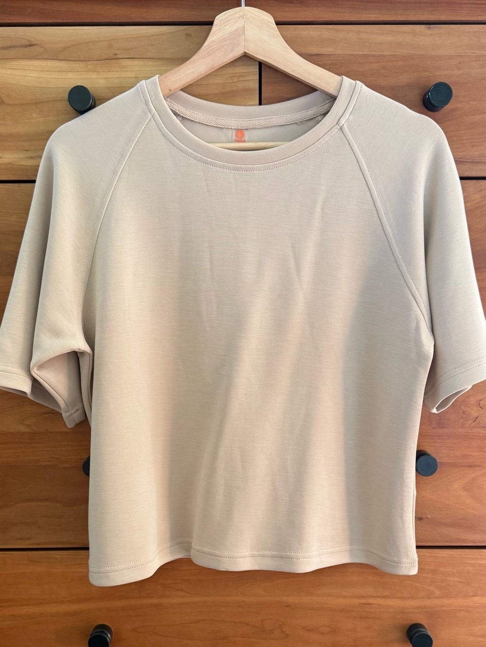 Mono B Short-Sleeve Boxy Crewneck Top in Beige Size S